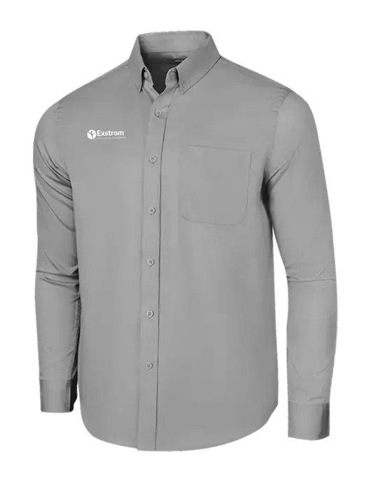 Long Sleeve Light Grey Superpro React Twill Shirt w/Exstrom Logo