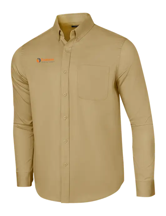 Long Sleeve Dark Tan Superpro React Twill Shirt w/Exstrom Logo