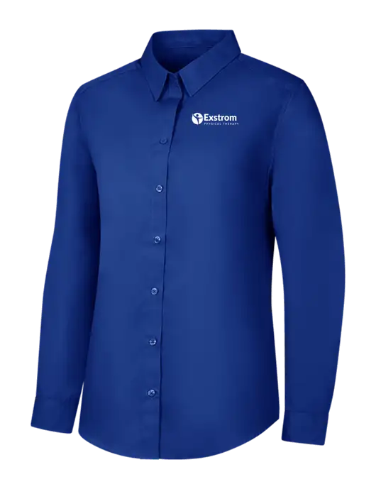 Womens Royal Long Sleeve Carefree Poplin Shirt w/Exstrom Logo