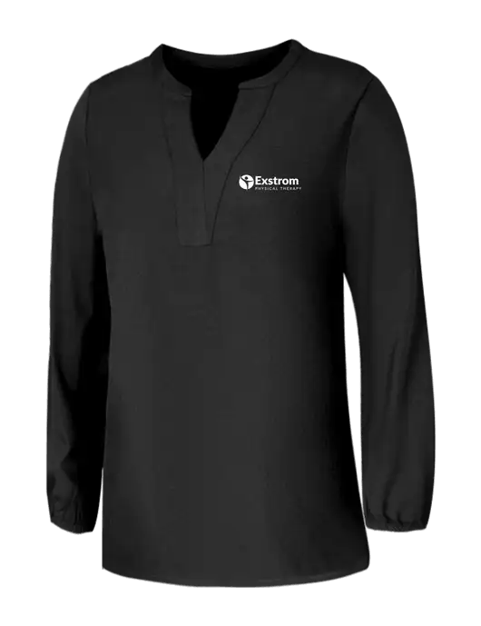 Mercer+Mettle Womens Deep Black Stretch Crepe 3/4 Sleeve Blouse w/Exstrom Logo