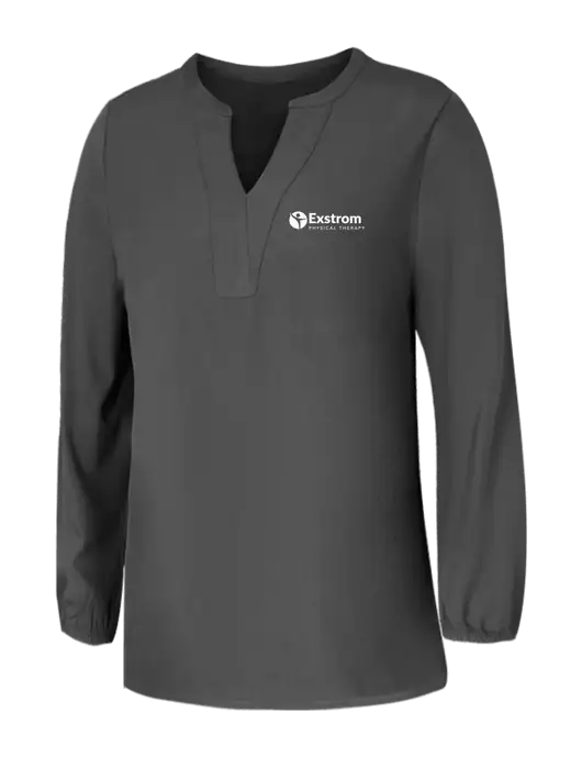 Mercer+Mettle Womens Dark Grey Stretch Crepe 3/4 Sleeve Blouse w/Exstrom Logo