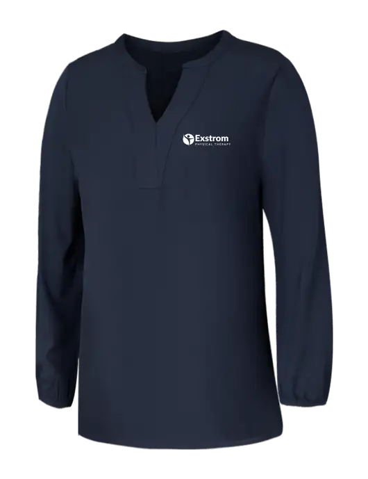 Mercer+Mettle Womens Navy Stretch Crepe 3/4 Sleeve Blouse w/Exstrom Logo