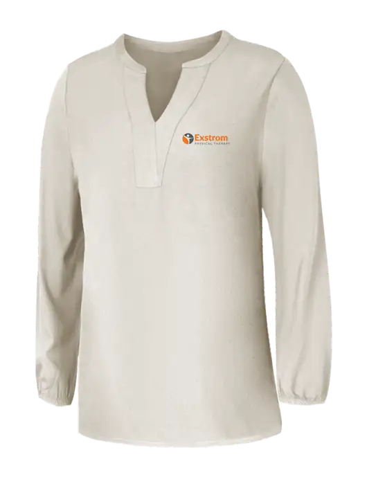 Mercer+Mettle Womens Ivory Stretch Crepe 3/4 Sleeve Blouse w/Exstrom Logo