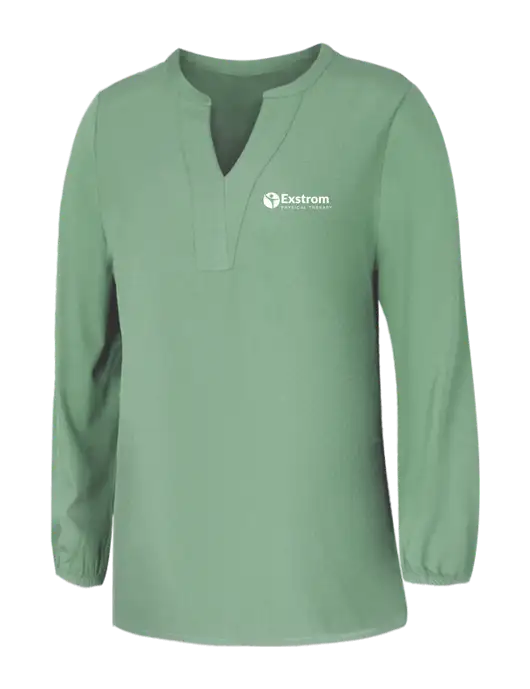 Mercer+Mettle Womens Sage Green Stretch Crepe 3/4 Sleeve Blouse w/Exstrom Logo