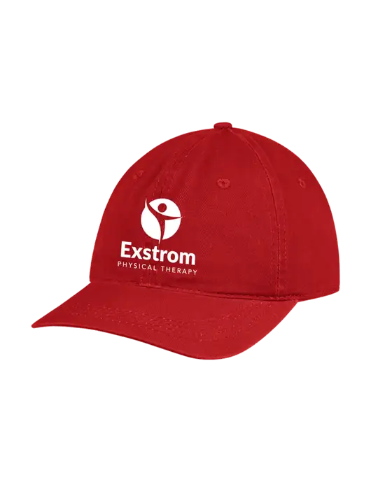 Garment Washed Unstructured Twill Red Cap w/Exstrom Logo