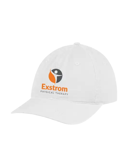 Garment Washed Unstructured Twill White Cap w/Exstrom Logo