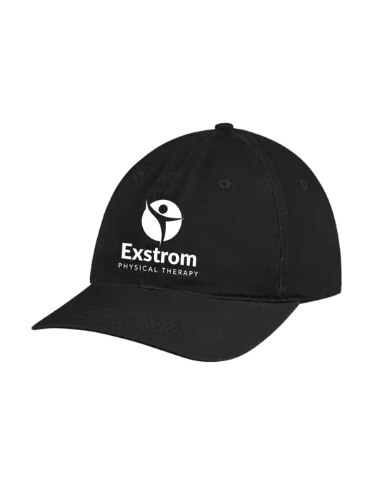 Garment Washed Unstructured Twill Black Cap w/Exstrom Logo
