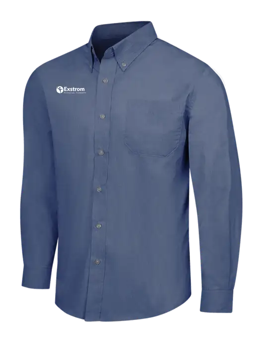 Light Navy Crosshatch Easy Care Shirt w/Exstrom Logo
