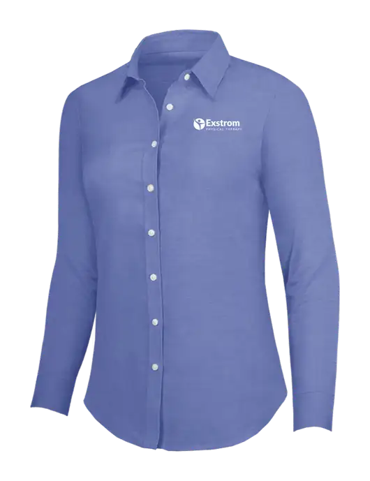Navy Womens SuperPro Oxford Shirt w/Exstrom Logo