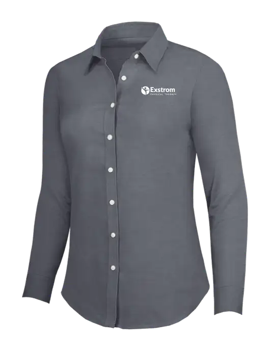 Dark Grey Womens SuperPro Oxford Shirt w/Exstrom Logo