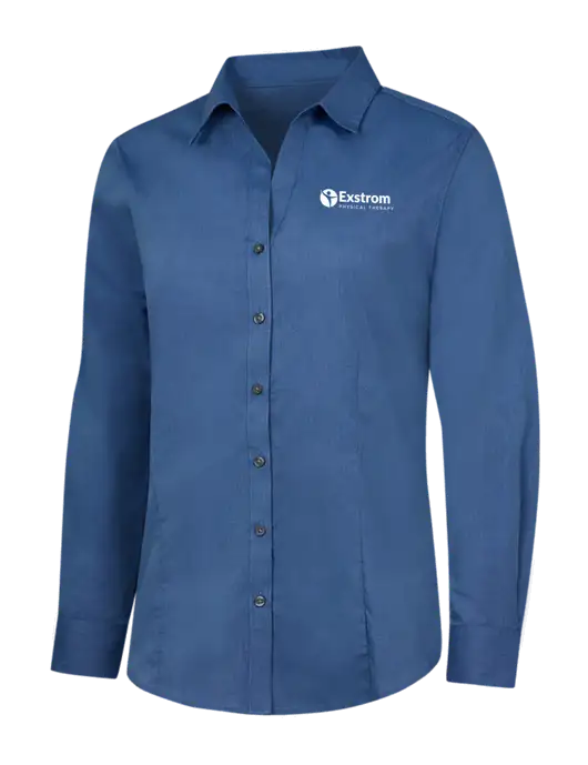 Light Navy Womens Crosshatch Easy Care Shirt w/Exstrom Logo