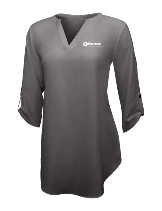 Dark Grey Womens 3/4 Sleeve Tunic Blouse w/Exstrom Logo