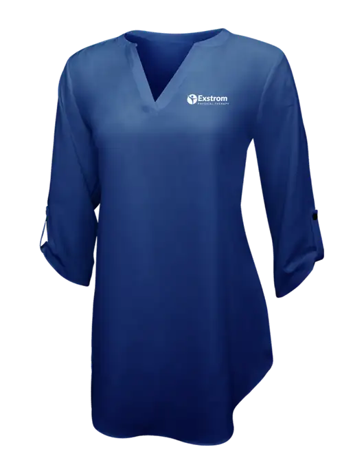 Dark Royal Womens 3/4 Sleeve Tunic Blouse w/Exstrom Logo