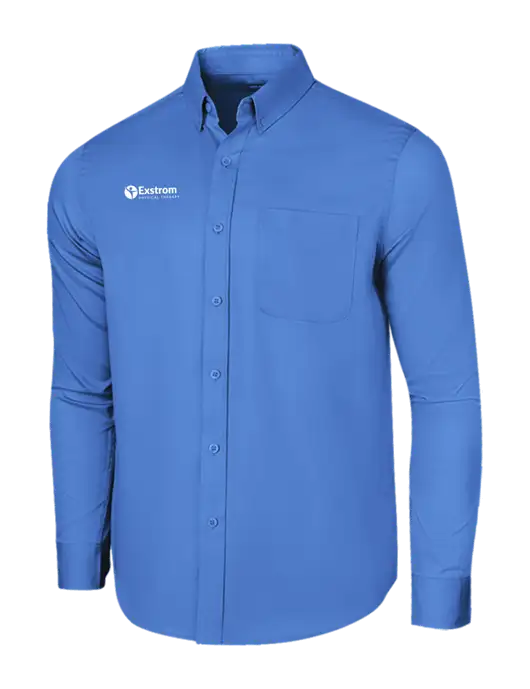 Long Sleeve Dark Carolina Blue Superpro React Twill Shirt w/Exstrom Logo