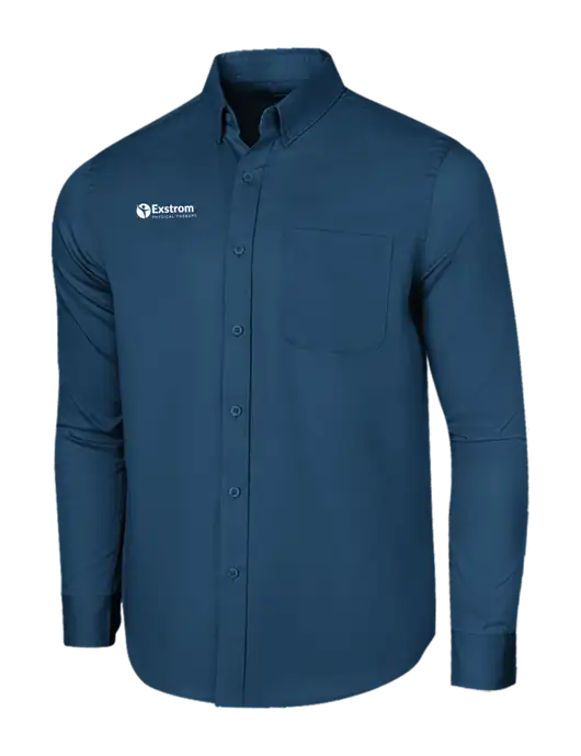 Long Sleeve Light Navy Superpro React Twill Shirt w/Exstrom Logo