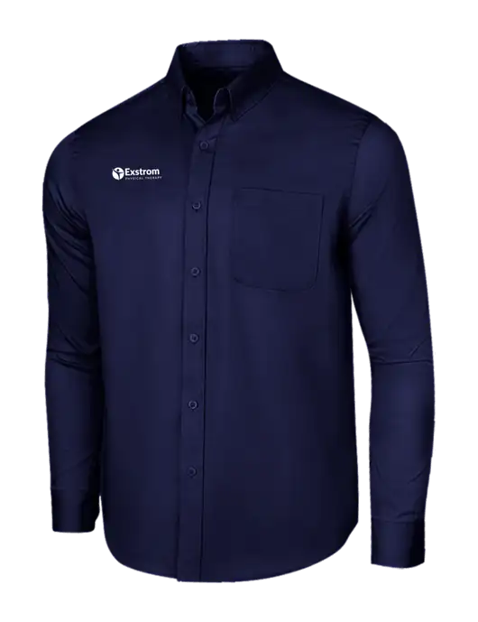 Long Sleeve Navy Superpro React Twill Shirt w/Exstrom Logo