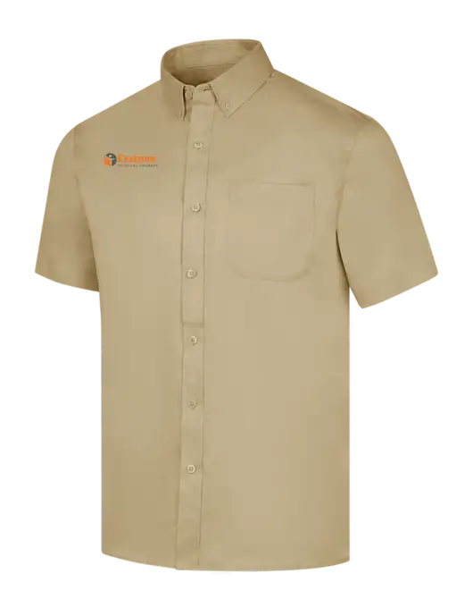 Short Sleeve Dark Tan Superpro React Twill Shirt w/Exstrom Logo