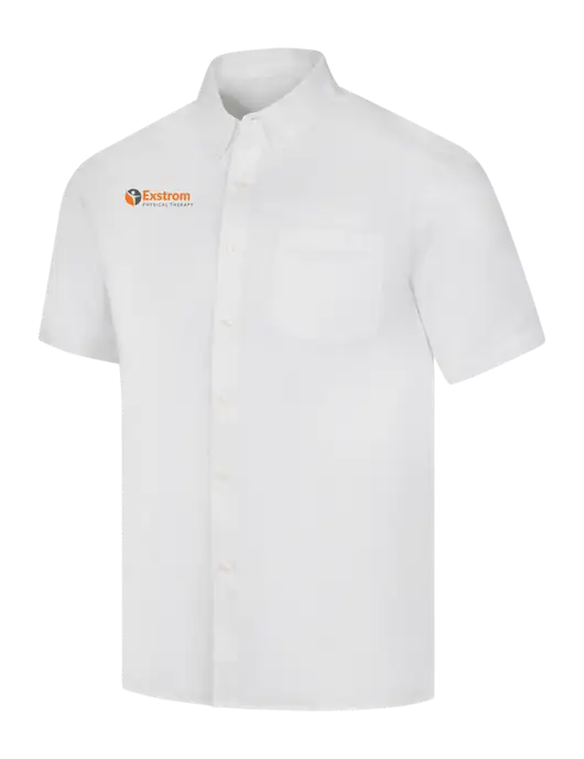 Short Sleeve White Superpro React Twill Shirt w/Exstrom Logo