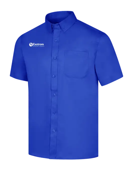 Short Sleeve Dark Royal Superpro React Twill Shirt w/Exstrom Logo