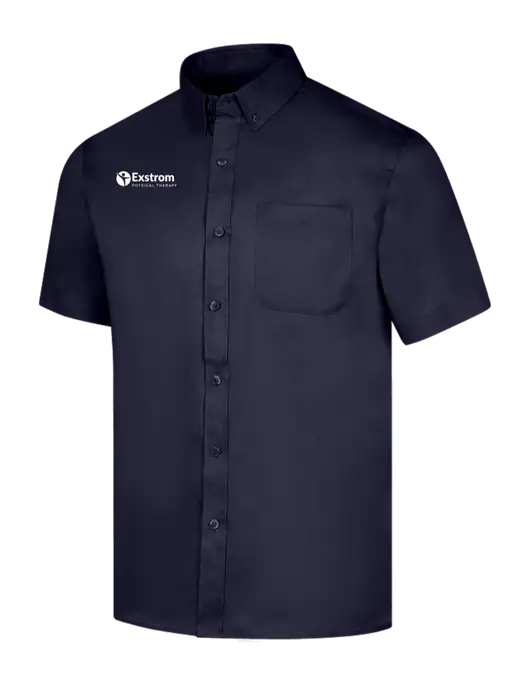 Short Sleeve Navy Superpro React Twill Shirt w/Exstrom Logo