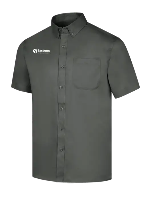 Short Sleeve Dark Grey Superpro React Twill Shirt w/Exstrom Logo