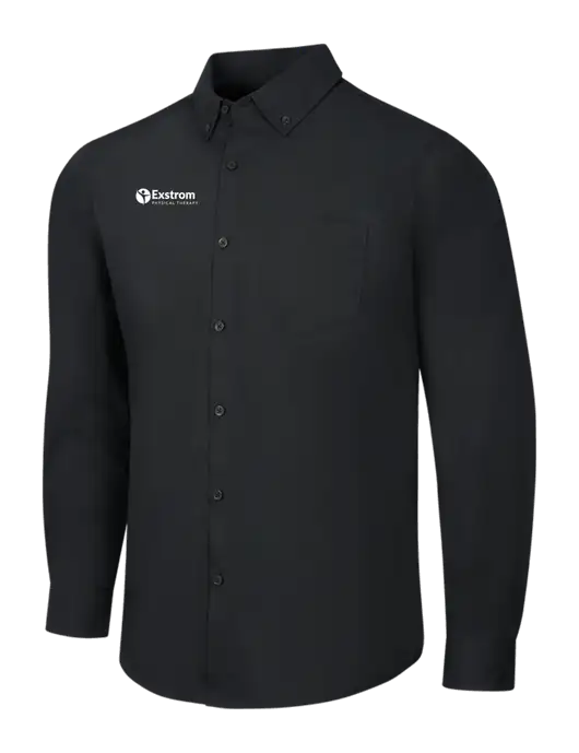 Black Long Sleeve Carefree Poplin Shirt w/Exstrom Logo