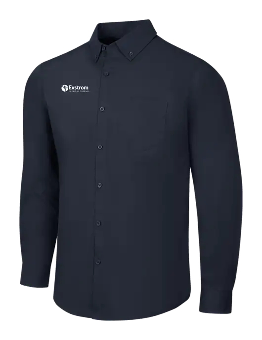 Navy Long Sleeve Carefree Poplin Shirt w/Exstrom Logo