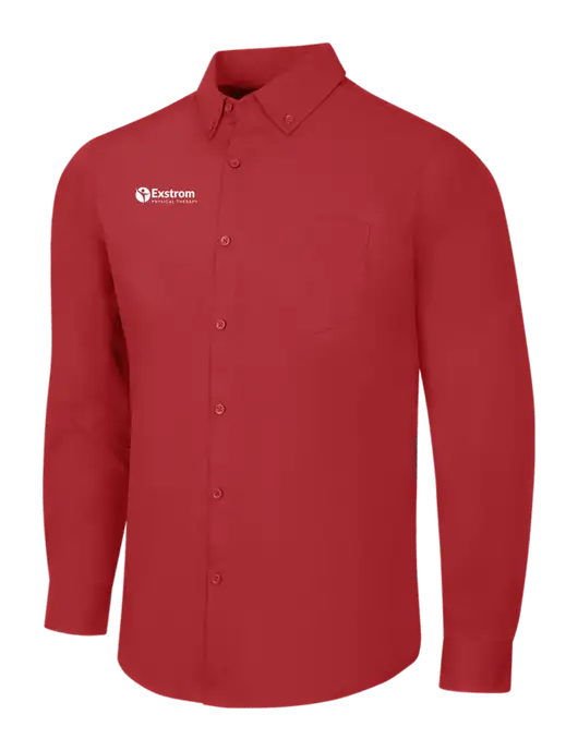 Red Long Sleeve Carefree Poplin Shirt w/Exstrom Logo