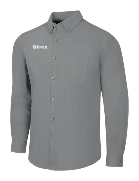Medium Grey Long Sleeve Carefree Poplin Shirt w/Exstrom Logo