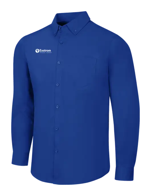Dark Royal Long Sleeve Carefree Poplin Shirt w/Exstrom Logo