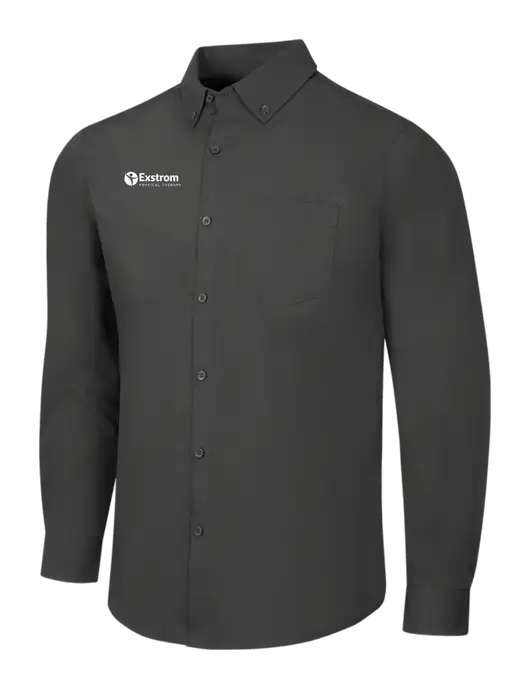 Dark Grey Long Sleeve Carefree Poplin Shirt w/Exstrom Logo