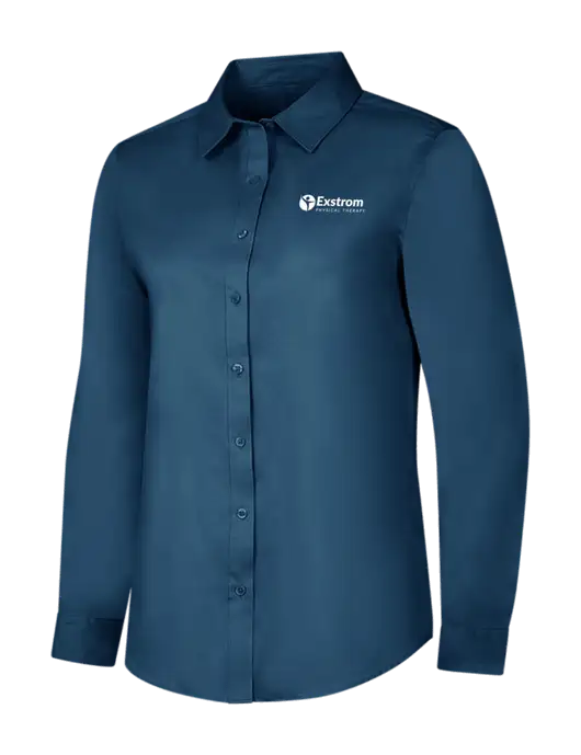 Light Navy Womens Long Sleeve Superpro React Twill Shirt w/Exstrom Logo