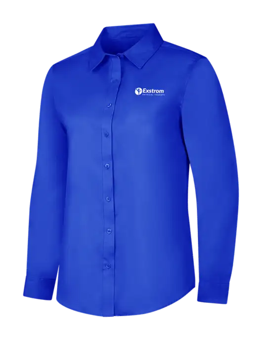 Womens Long Sleeve Dark Royal Superpro React Twill Shirt w/Exstrom Logo