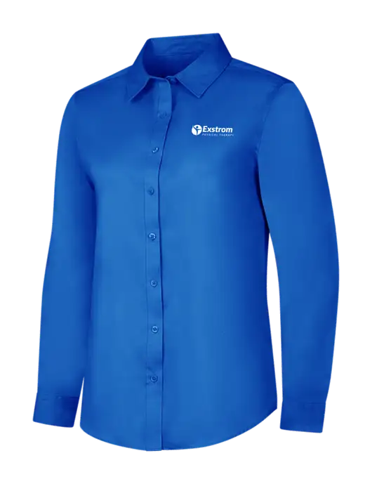 Womens Long Sleeve Royal Blue Superpro React Twill Shirt w/Exstrom Logo