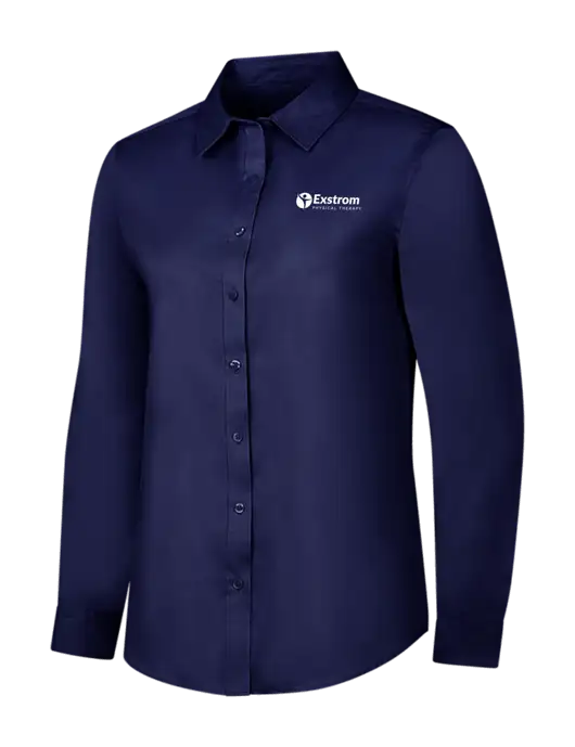 Navy Womens Long Sleeve Superpro React Twill Shirt w/Exstrom Logo