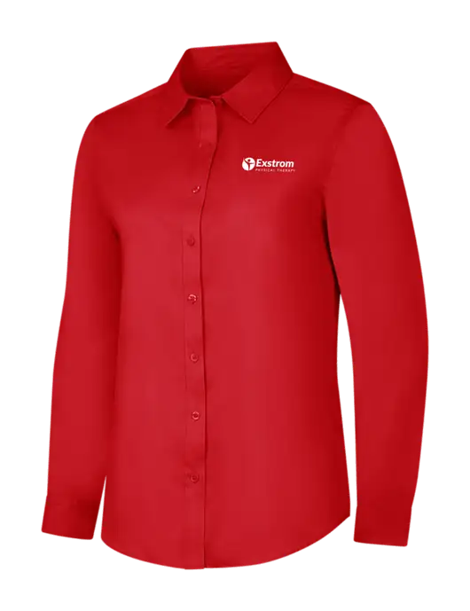 Red Womens Long Sleeve Superpro React Twill Shirt w/Exstrom Logo