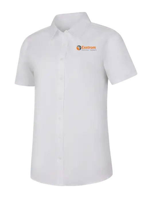 Womens White Short Sleeve Superpro React Twill Shirt w/Exstrom Logo