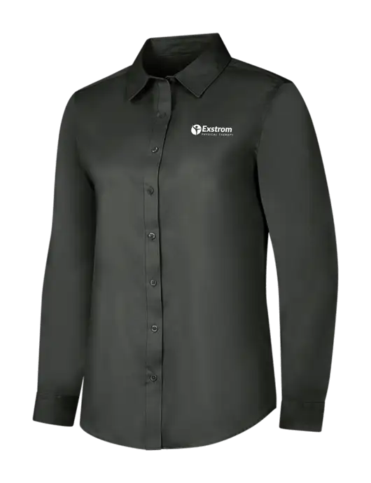 Dark Grey Womens Long Sleeve Superpro React Twill Shirt w/Exstrom Logo
