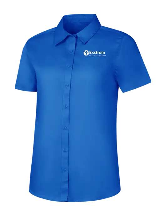 Womens Short Sleeve Royal Blue Superpro React Twill Shirt w/Exstrom Logo