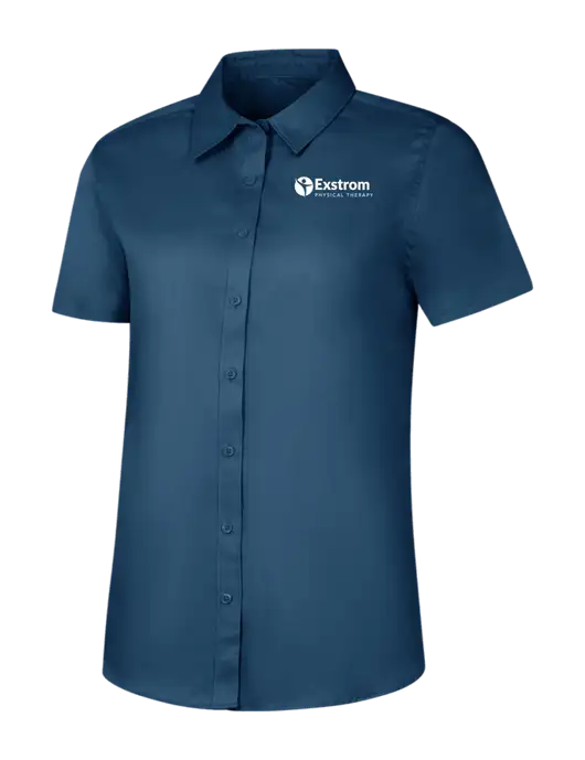 Womens Light Navy Short Sleeve Superpro React Twill Shirt w/Exstrom Logo