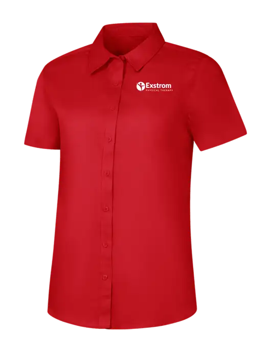 Womens Red Short Sleeve Superpro React Twill Shirt w/Exstrom Logo