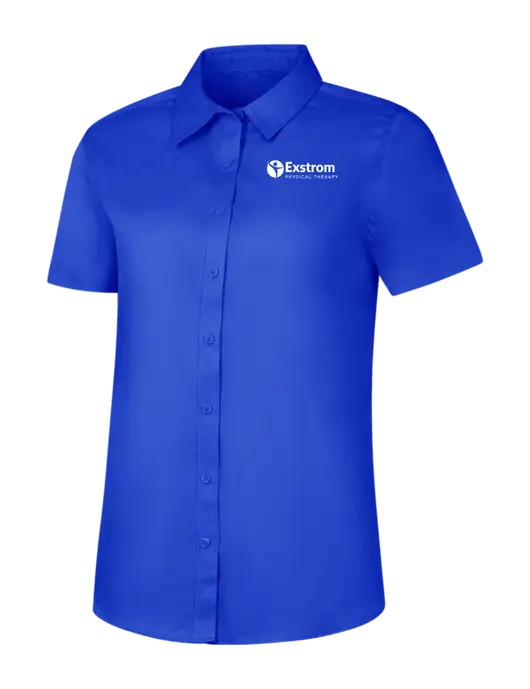 Womens Short Sleeve Dark Royal Superpro React Twill Shirt w/Exstrom Logo