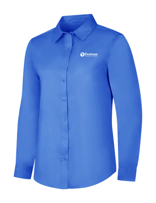 Dark Carolina Blue Womens Long Sleeve Superpro React Twill Shirt w/Exstrom Logo