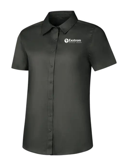 Womens Dark Grey Short Sleeve Superpro React Twill Shirt w/Exstrom Logo