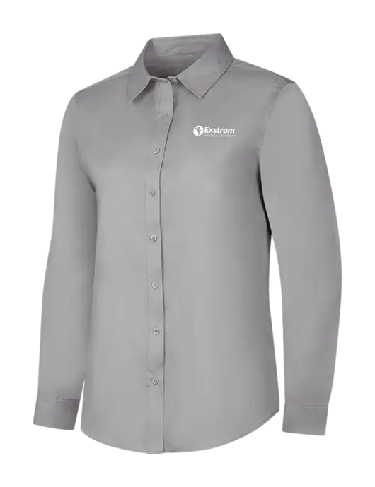 Light Grey Womens Long Sleeve Superpro React Twill Shirt w/Exstrom Logo