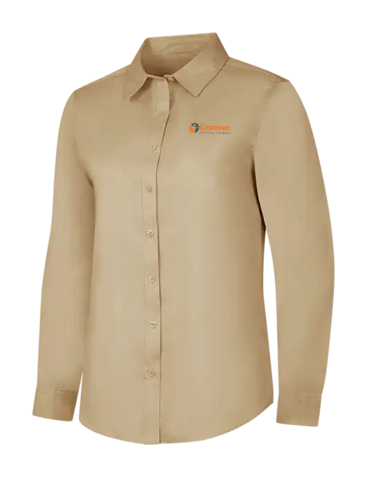 Dark Tan Womens Long Sleeve Superpro React Twill Shirt w/Exstrom Logo