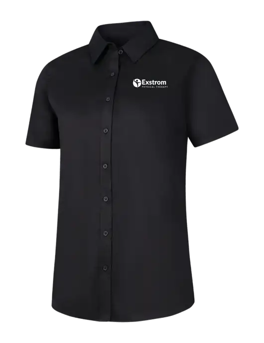 Womens Black Short Sleeve Superpro React Twill Shirt w/Exstrom Logo