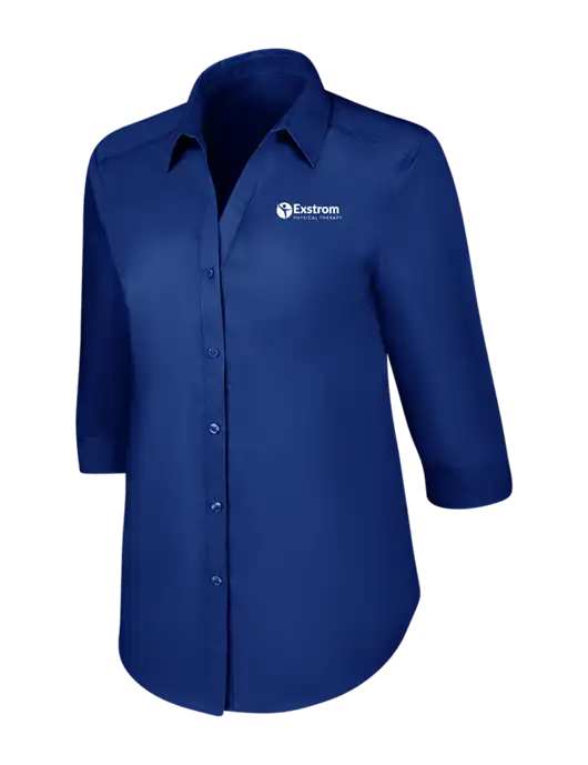 Womens Royal 3/4 Sleeve Carefree Poplin Shirt w/Exstrom Logo
