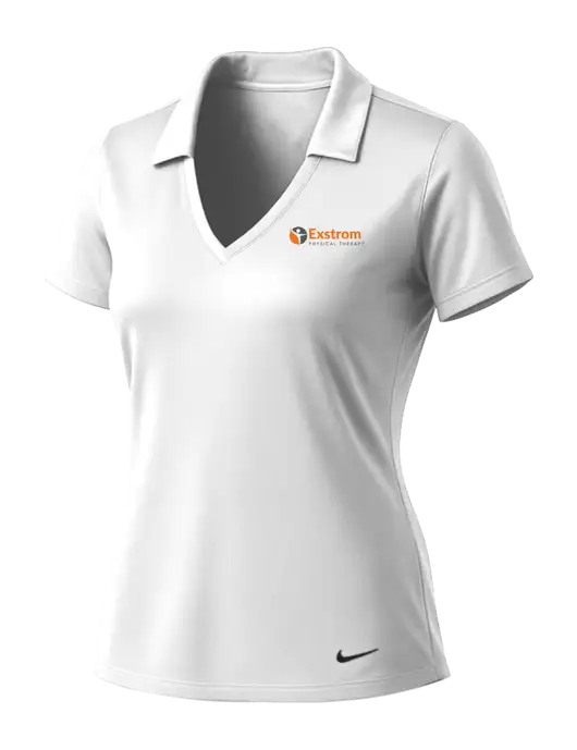 NIKE White Womens Dri-Fit Vertical Mesh Polo w/Exstrom Logo