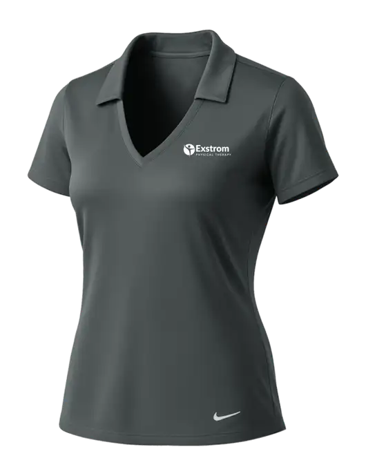 NIKE Dark Grey Womens Dri-Fit Vertical Mesh Polo w/Exstrom Logo